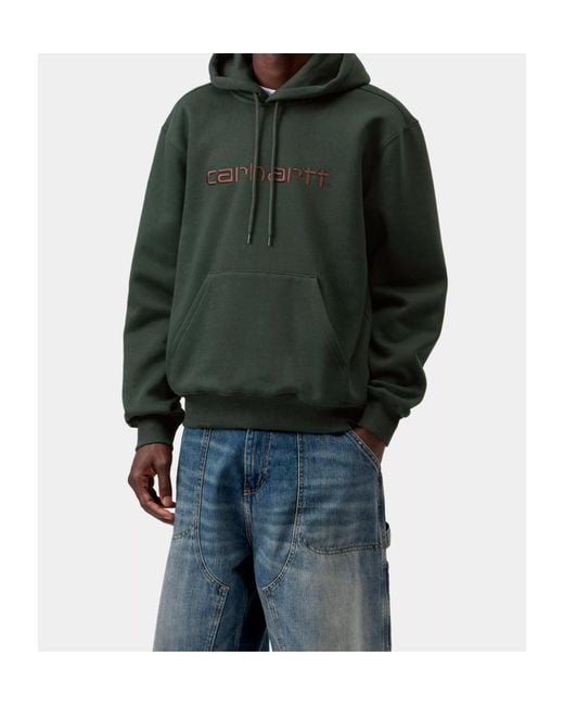 Carhartt Green Logo Embroidered Drawstring Hoodie for men