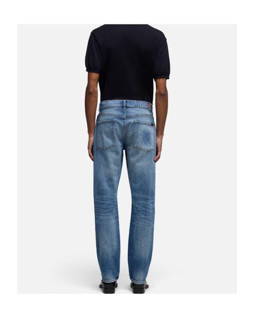 7 For All Mankind Blue Straight-Leg Wide-Leg Jeans for men