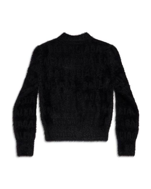 Balenciaga Black Logo-Knit Fuzzy Jumper