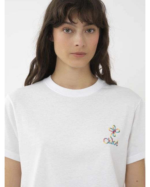 Chloé White Chloé Logo Embroidered Crewneck T-Shirt