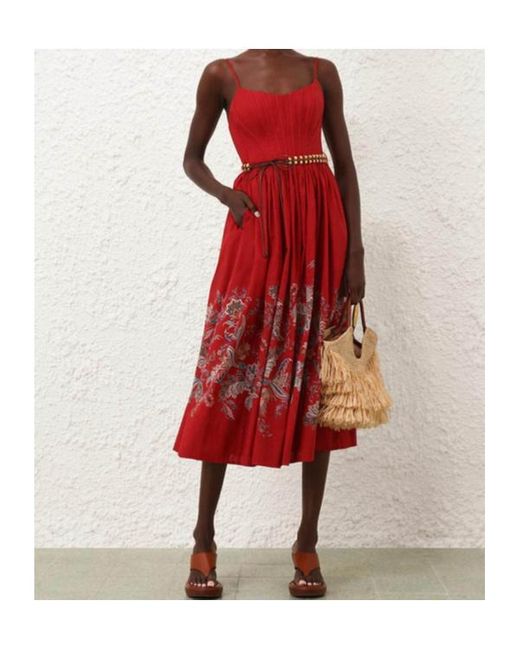 Zimmermann Red Rhiannon Corset Midi Dress