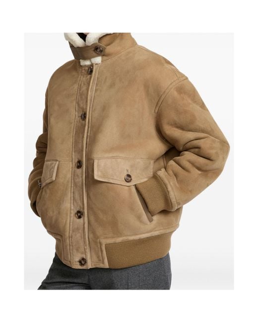 Yves Salomon Natural Lamb Shearling Bomber Jacket