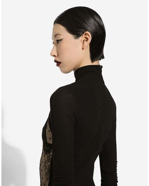 Dolce & Gabbana Black Lace-Panel Midi Dress