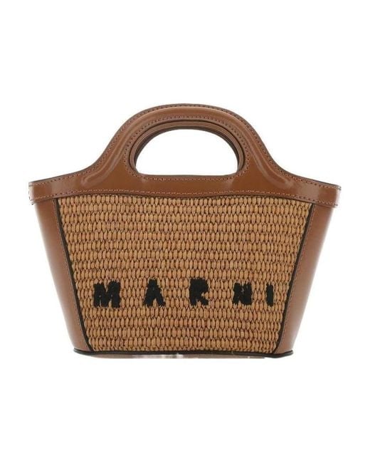 Marni Brown Tropicalia Logo Embroidered Micro Tote Bag