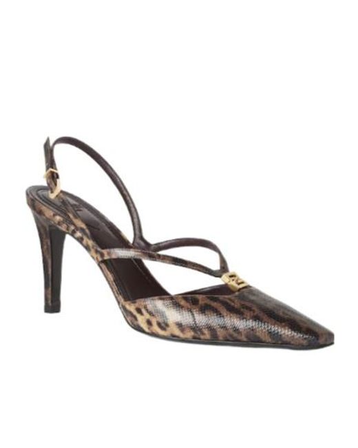 Fendi Brown High Heel Printed Karung Slingbacks