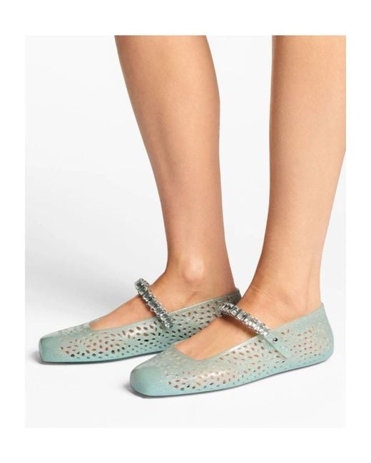 Jimmy Choo Green The Jelly Embellished Ballerina Flats