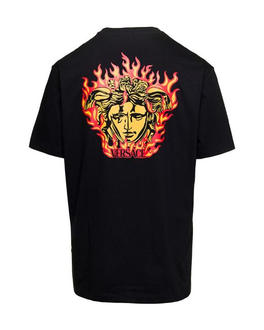 Versace Black Logo-Embroidered Crewneck T-Shirt for men