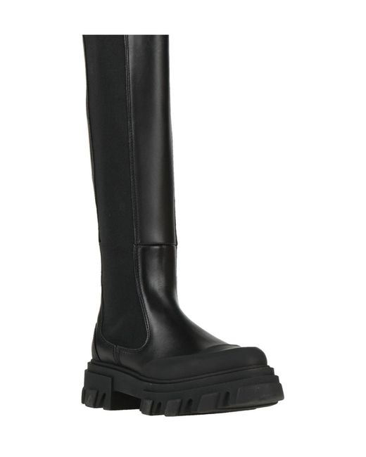 Ganni Black Platform Leather Boots