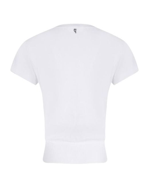 Dondup White Ribbed V-Neck Sweater