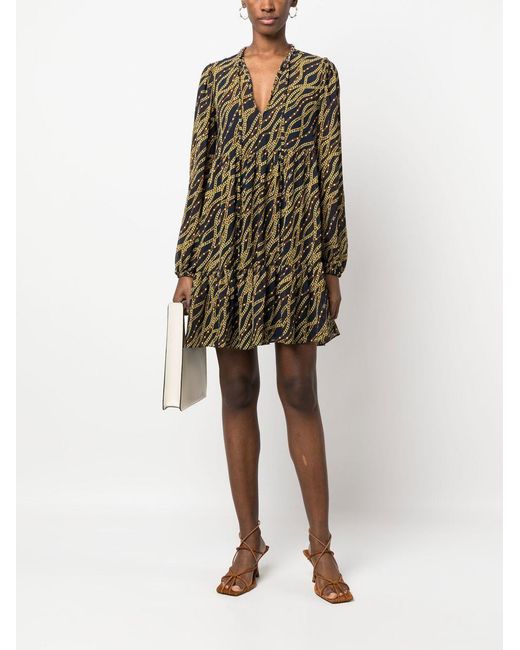 Michael Kors Black Michael V-Neck Long-Sleeved Mini Dress