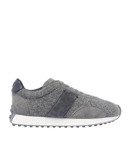 Tod's Gray Logo Embroidered Panelled Sneakers for men