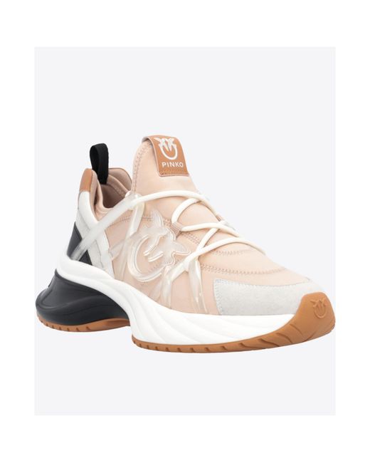 Pinko White Love Birds Panelled Lace-Up Sneakers