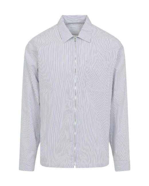 Prada White Zip-Up Striped Shirt for men