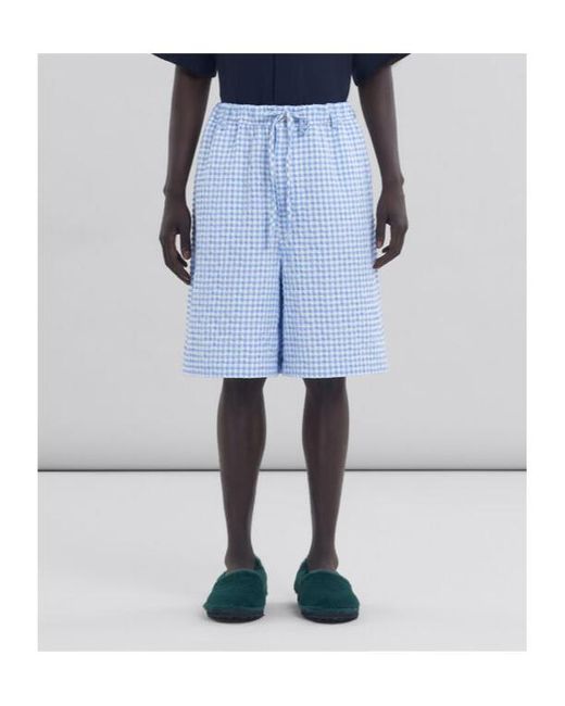 Marni Blue Checked Drawstring Shorts for men
