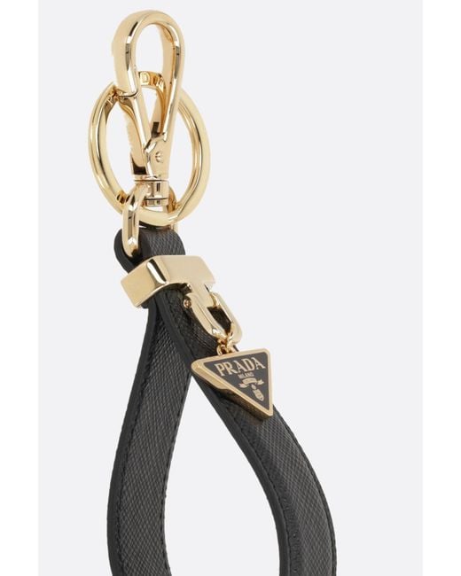 Prada White Logo Plaque Key Ring
