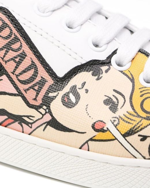Prada Natural Strap-Up Printed Casual Sneakers