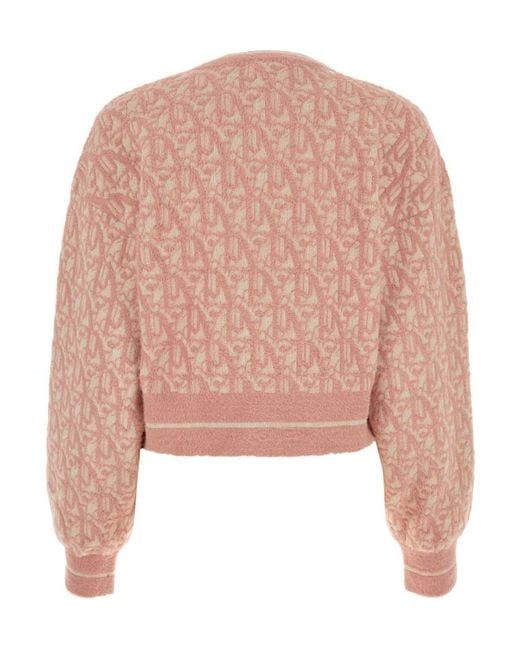 Palm Angels Pink Pattern Jacquard Crewneck Jumper