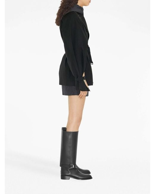 Burberry Black Cape-Sleeve Cropped Belted Trench Coat