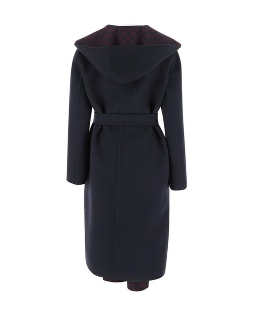 Gucci Blue Reversible Gg Straight Hem Coat