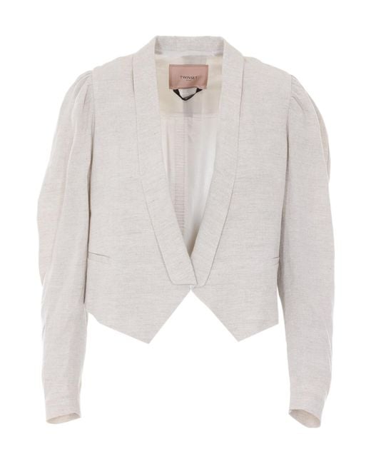 Twinset White Cropped Asymmetric Blazer