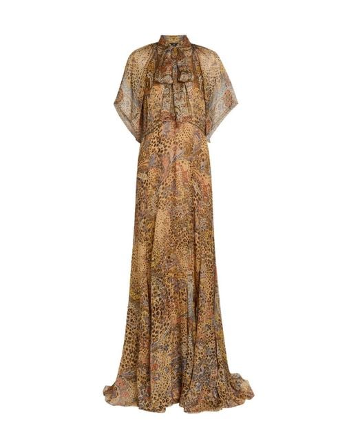 Etro Natural Leopard-Print Silk Maxi Dress
