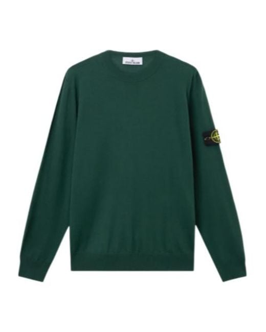 Stone Island Green Logo Patch Crewneck Jumper for men