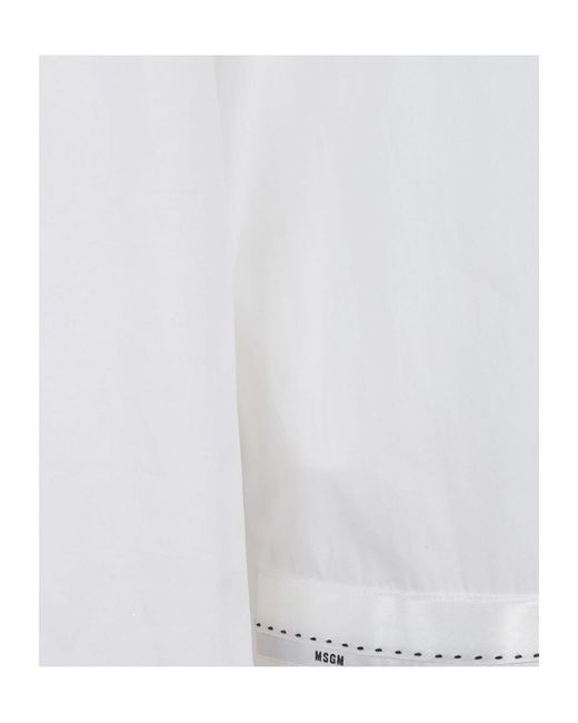 MSGM White Logo-Detailed Curved Hem Shirt
