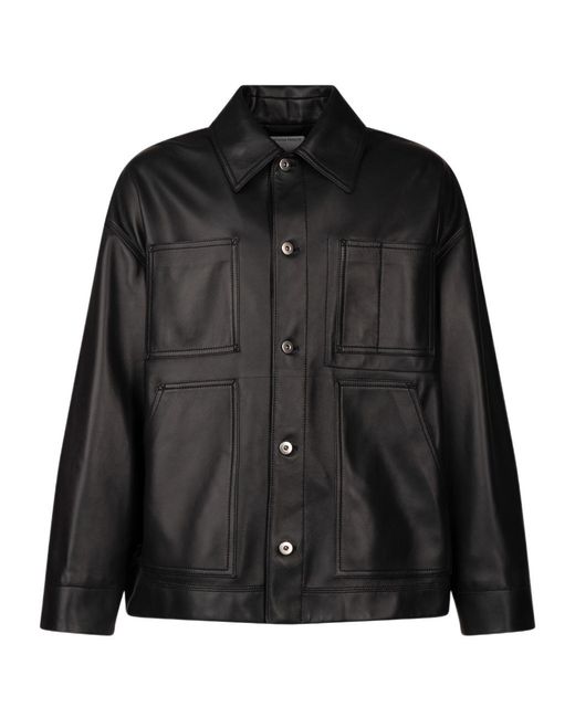 Bottega Veneta Black Pocket Detailed Leather Jacket for men