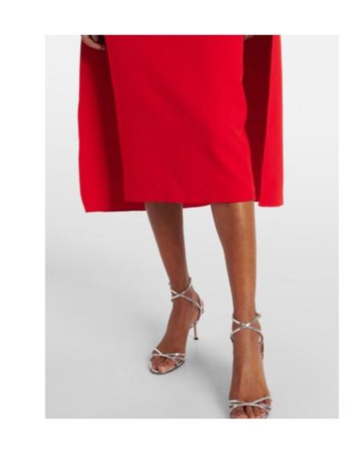 Safiyaa Red Cape-Detail Midi Dress