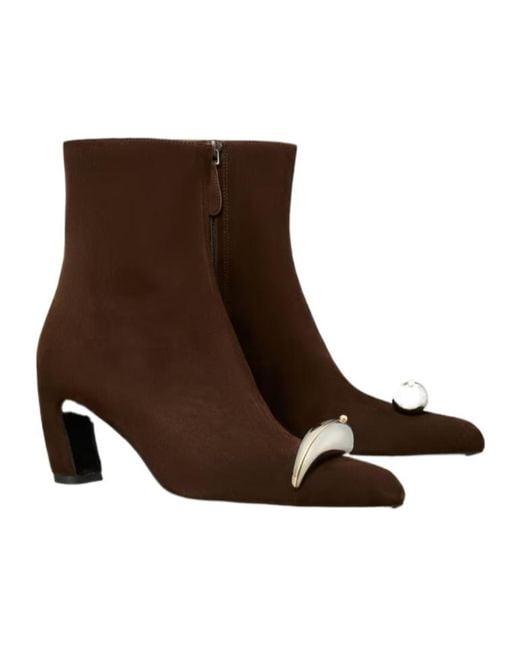 Tory Burch Brown Pierced Heeled Ankle Boots