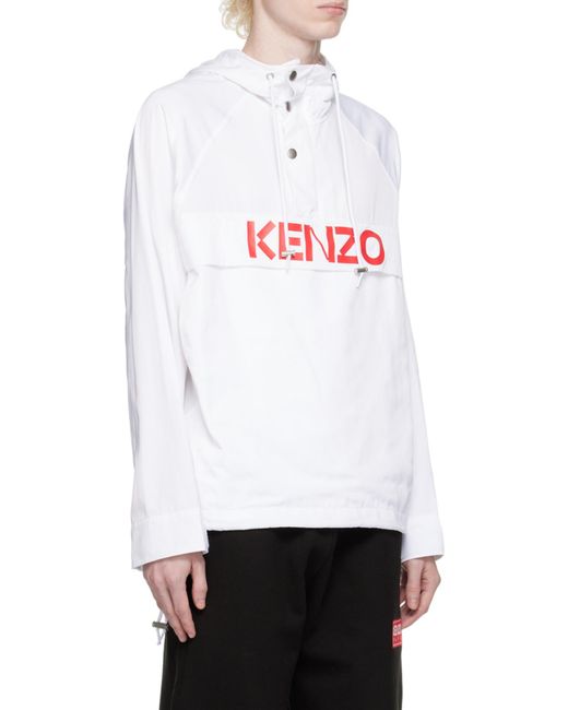 KENZO White Logo Printed Drawstring Hoodie for men