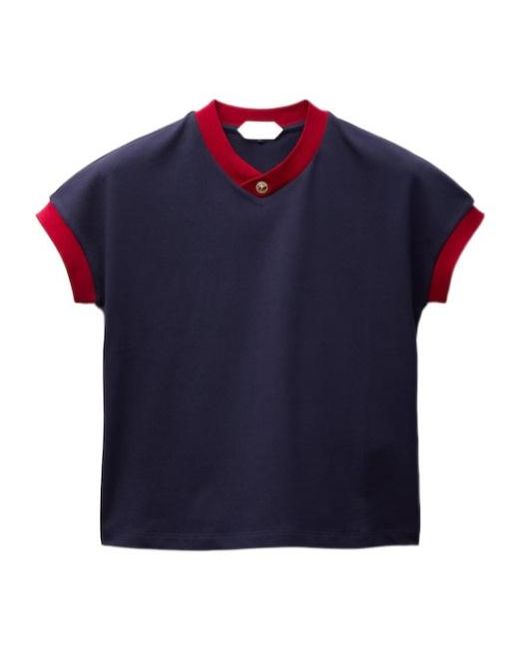 Versace Blue Contrast-Trim Cropped T-Shirt