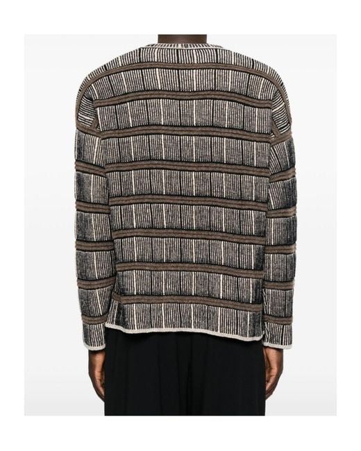Giorgio Armani Gray Striped Jacquard-Knit Sweater for men