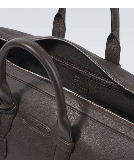 Brioni Black Leather Duffel Bag for men