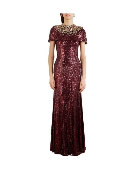 Jenny Packham Purple Sequined Crepe Gown