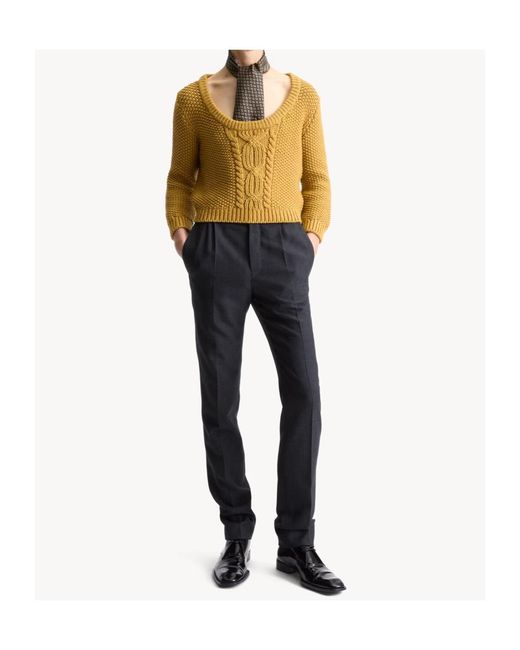 Saint Laurent Natural Scoop-Neck Cable-Knit Jumper for men