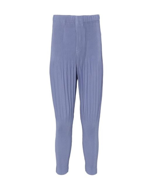 Homme Plissé Issey Miyake Blue Pleated Tapared Trousers for men