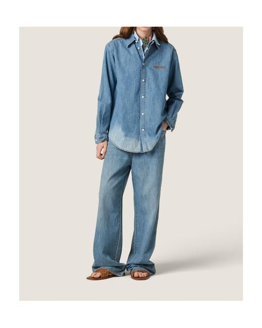 Miu Miu Blue Logo-Embroidered Denim Shirt
