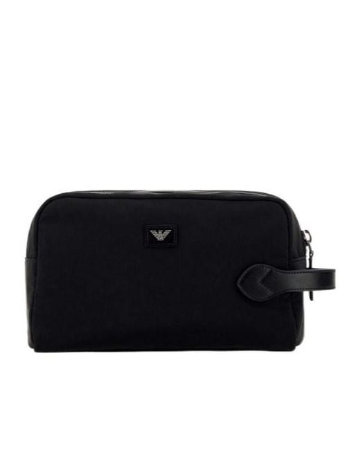 Emporio Armani Black Logo Patch Toiletry Bag for men