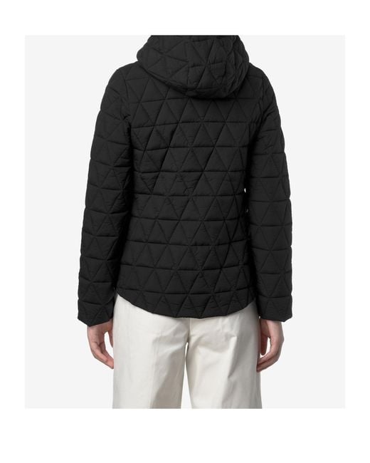 K-Way Black Quilted Hooded Zip-Up Jacket
