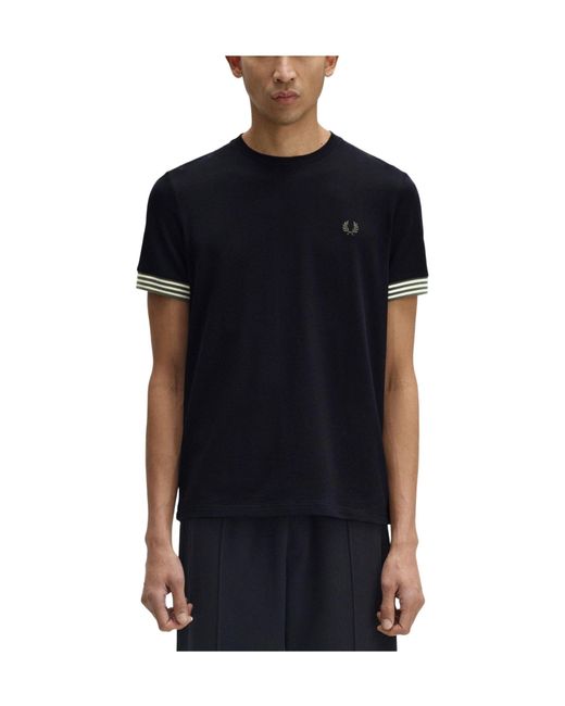 Fred Perry Black Cotton Shortsleeve Tshirt for men
