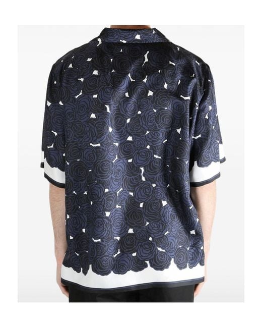 Givenchy Blue All-Over Rose Printed Bowling Shirt for men