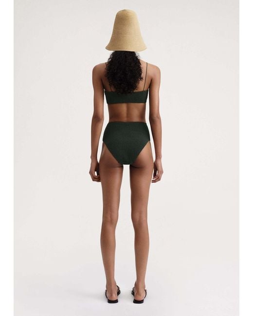 Totême Green Smocked High-Waist Bikini Bottoms