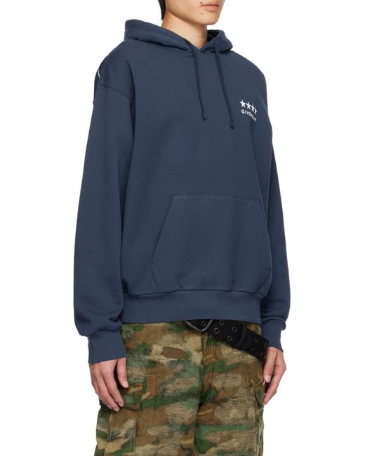 Givenchy Blue Logo Embroidered Drawstring Hoodie for men