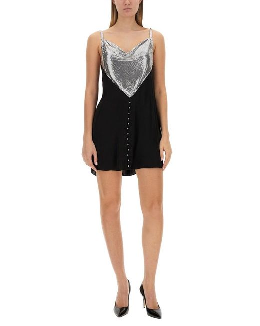 Rabanne Black Chainmail Panelled Cowl-Neck Mini Dress