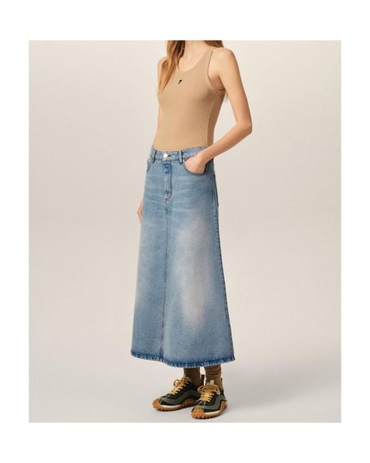 AMI Blue Long A-Line Denim Skirt