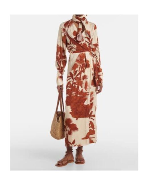 Johanna Ortiz White Unmooring Tie-Neck Printed Maxi Dress