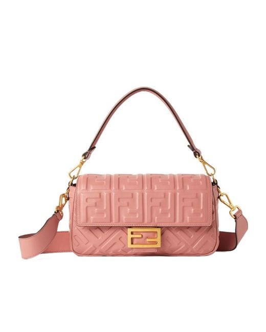 Fendi Pink Medium Baguette Ff Logo Quilted Shoulder Bag