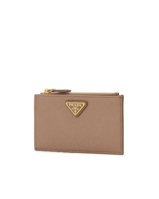 Prada Natural Saffiano Zipped Cardholder