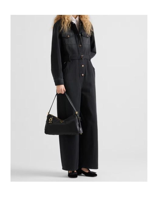 Prada Black Logo Plaque Padlock-Detailed Shoulder Bag